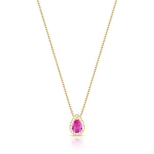 Colar Pingente Gota Rosa Escuro Com Cristais Zircônia Banhado A Ouro 45Cm