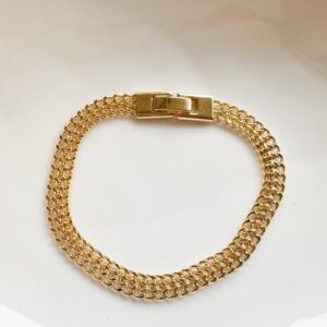 Pulseira Elo Grumet Lisa Banhado A Ouro 16Cm