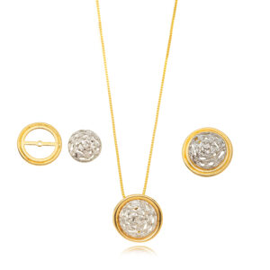 Conjunto Redondo Orgânico Liso Texturizado Banhado A Ouro 45Cm