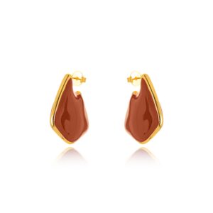 Brinco Gota Esmaltado Marrom Banhado A Ouro
