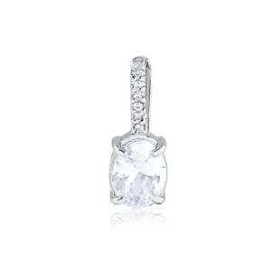 Pingente Mini Oval Em Cristal Banhado A Ródio