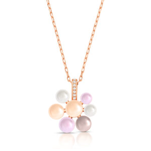 Colar Pingente Pérola Shell Três Tons Com Zircônia  Banhado A Ouro Rosé 45Cm