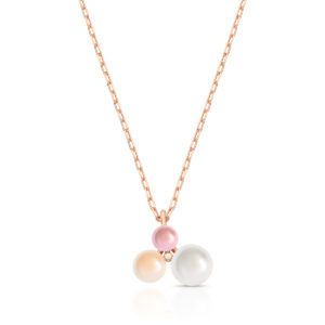 Colar Pingente Pérola Shell Três Tons Banhado A Ouro Rosé 45Cm