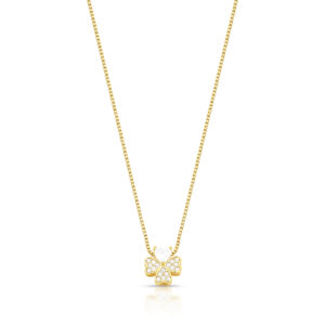 Colar Pingente Trevo Quatro Folhas Em Zircônia Banhado A Ouro 45Cm