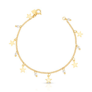 Pulseira Mini Pérola E Estrela Banhado A Ouro 16Cm