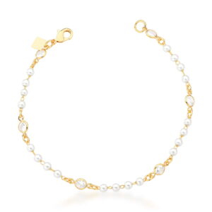 Pulseira Mini Pérola Com Ponto De Luz Banhado A Ouro 18Cm