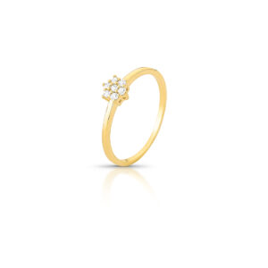 Anel Flor Solitário Com Zircônia Banhado A Ouro
