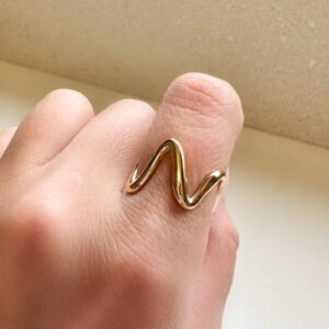 Anel Ondulado Liso Orgânico Banhado A Ouro