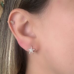 Brinco Mini Estrela Do Mar Cravejado Zircônia Banhado A Ouro