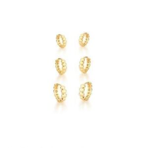 Kit Três Pares Argolas Mini Bolinhas Lisa Banhado A Ouro