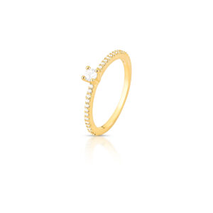 Anel Solitário Cravejado Em Zircônia 3Mm Banhado A Ouro