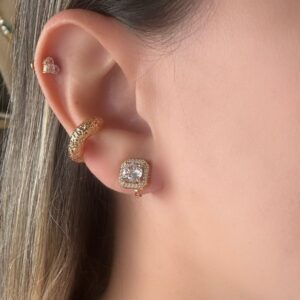 Brinco De Pressão Ponto Luz Zircônia Com Cristais Banhado A Ouro