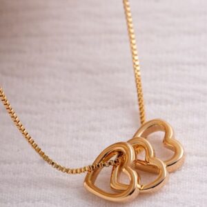 Colar Corações Liso Banhado A Ouro 45Cm