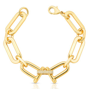 Pulseira Maleável Elos Liso E Zircônia Banhado A Ouro 18Cm