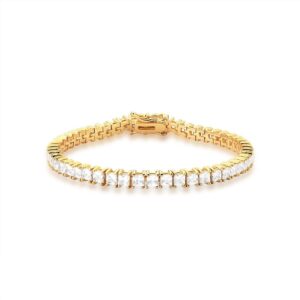 Pulseira Riviera 4 Pontas Pedra Redonda 4Mm Banhado A Ouro 19Cm