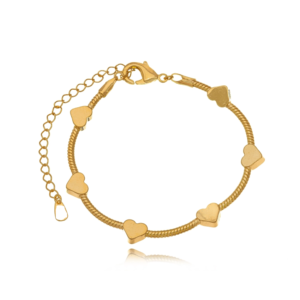 Pulseira Corações Liso Banhado A Ouro 17Cm