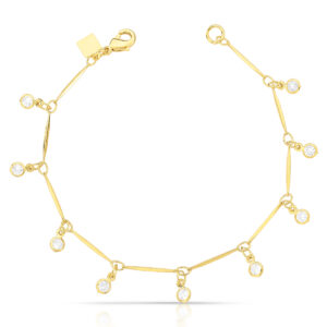 Pulseira Palitinho Liso Pêndulos Em Zircônia Banhado A Ouro 17Cm