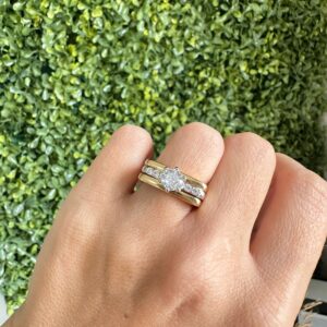 Anel 2 Em 1 Solitário Ródio E Zircônia E Banhado A Ouro