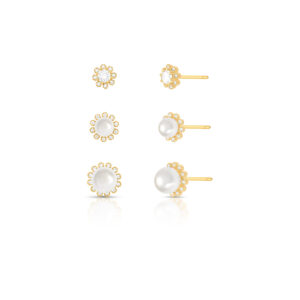 Kit Três Pares Brincos Pérola E Zircônia Banhado A Ouro