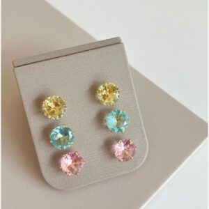 Brinco Solitário Rosa Kunzita Candy 12Mm Banhado A Ródio