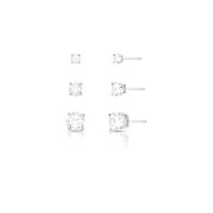 Kit Três Pares Brincos Em Zircônia Banhado A Ródio