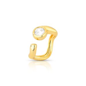 Anel Pedra Lápis Azul Com Zircônia Banhado A Ouro