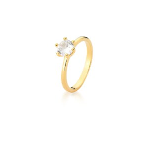 Anel Solitário 7Mm Zircônia Banhado A Ouro