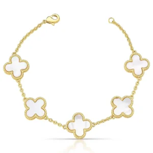 Pulseira Cinco Trevo Madrepérola Banhado A Ouro 18Cm
