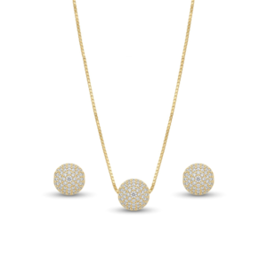 Conjunto Esfera Em Zircônia 10Mm Banhado A Ouro45Cm