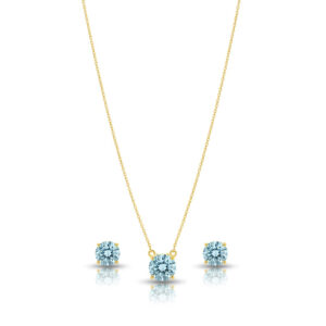 Conjunto Ponto De Luz Azul Caro 8Mm e 10Mm Banhado A Ouro 45Cm