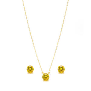 Conjunto Ponto De Luz Yellow Amarelo 8Mm e 10Mm Banhado A Ouro 45Cm