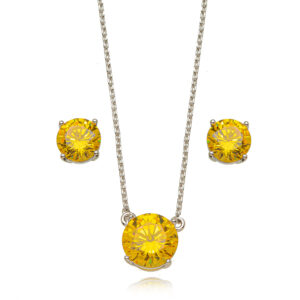 Conjunto Ponto De Luz Yellow Amarelo 8Mm e 10Mm Banhado A Ródio 45Cm