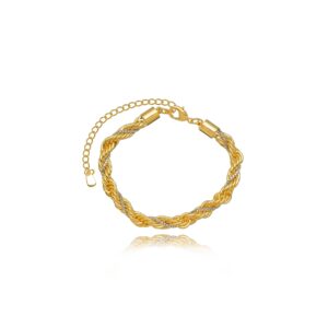 Pulseira 7Mm Cordão Baiano Liso Com Ródio Banhado A Ouro 16Cm
