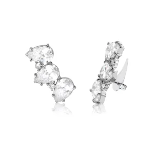 Brinco Ear Cuff Kyara Três Gotas Banhado A Ródio