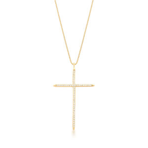 Colar Cruz Em Zircônia Banhado A Ouro 45Cm