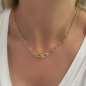 Colar Elos Modernos Liso E Zircônia Banhado A Ouro 45Cm