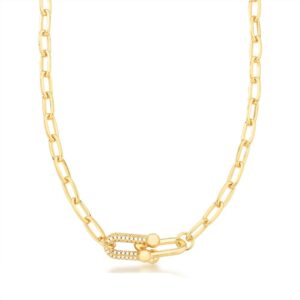 Colar Elos Modernos Liso E Zircônia Banhado A Ouro 45Cm