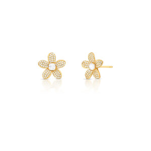 Brinco Flor Cravejado Em Zircônia Banhado A Ouro