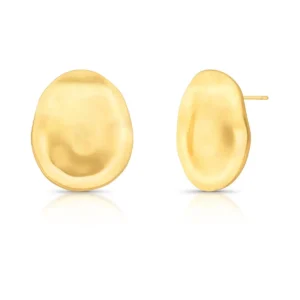 Brinco Orgânico Oval Acetinado Fosco Banhado A Ouro