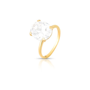 Anel Solitário 12Mm Em Zircônia Oval Banhado A Ouro