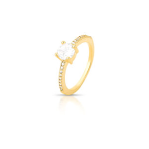 Anel Solitário 6Mm Em Zircônia Quadrada Banhado A Ouro