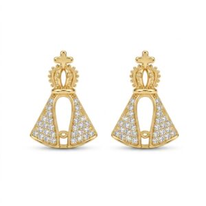 Brinco Nossa Senhora Aparecida Cravejado Em Zircônia Banhado A Ouro